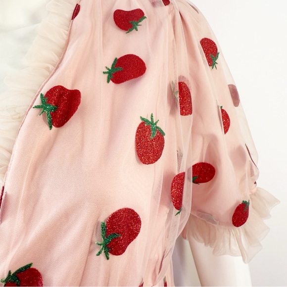 Tu Tu Home Pink Sparkly Strawberry Dress Size L Tulle Ruffle Hem Coquette Summer - Picture 7 of 10
